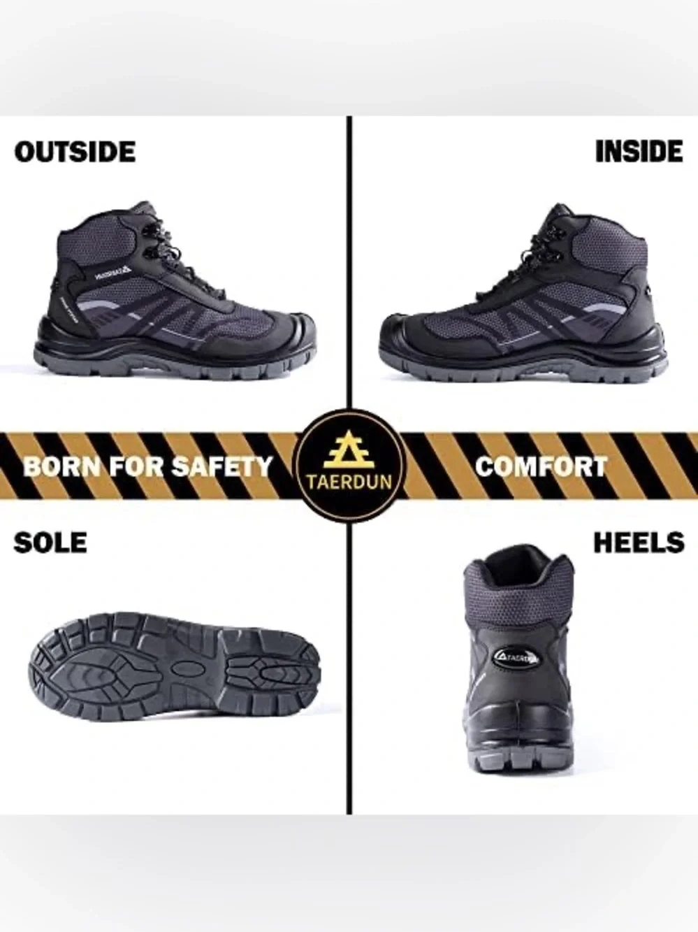Taerdun Men's Black and Gray Lightweight Safety Boot sz 13